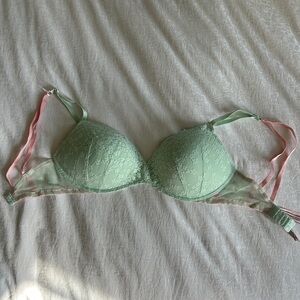 VS Mint Green Lace Bra with Pink Straps